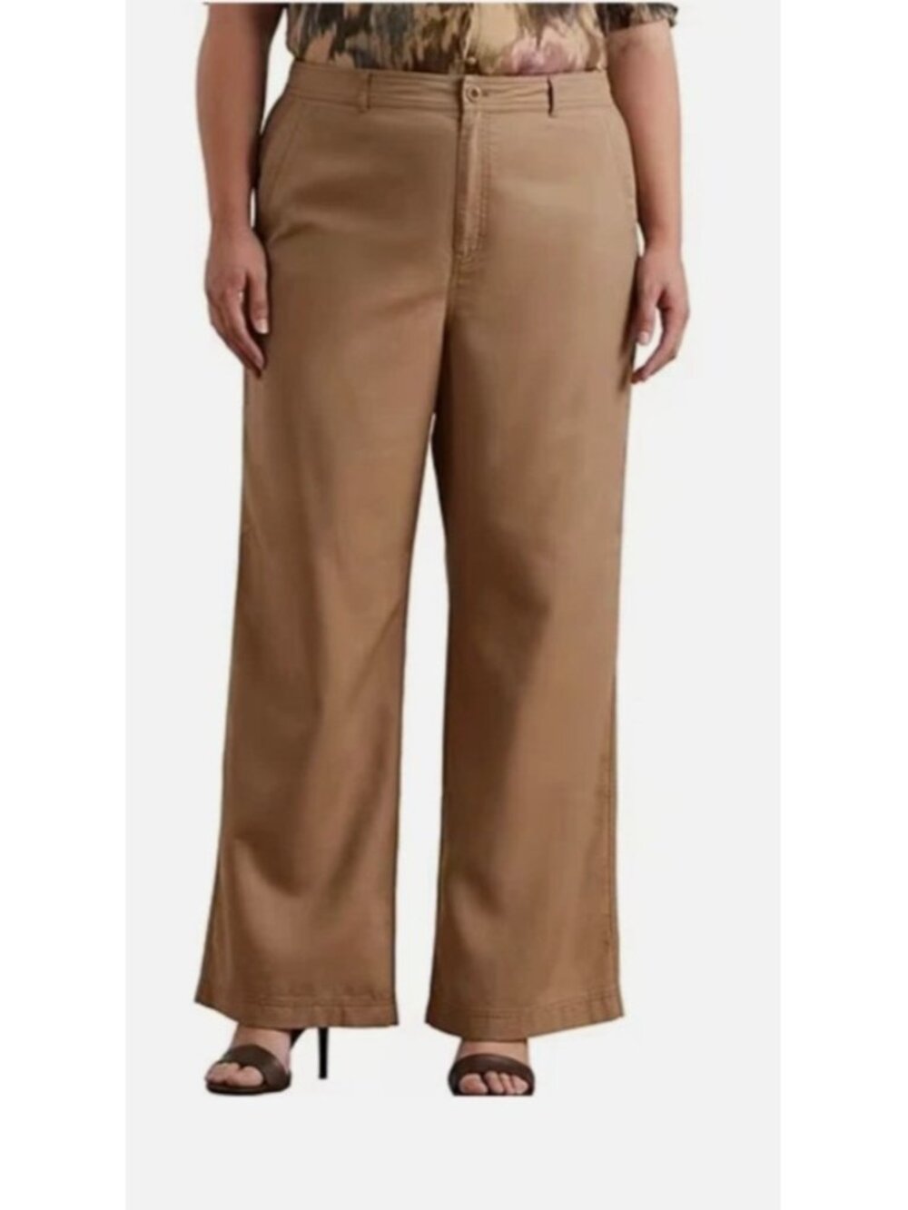 Lauren Ralph Lauren Canvas Wide Leg Pants Women's Plus 18W Honey Tan NWT $165